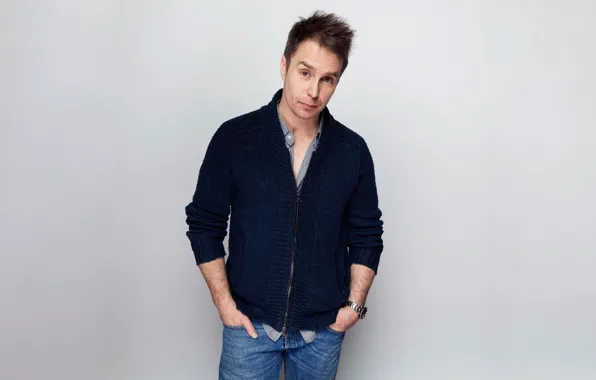 Picture background, jeans, actor, photoshoot, jumper, Sam Rockwell, Sam Rockwell, Victoria Will