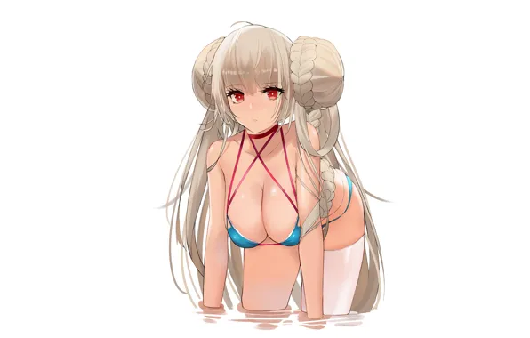 Girl, sexy, cleavage, long hair, boobs, anime, water, beautiful