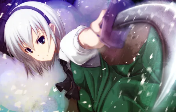 Look, girl, weapons, sword, touhou, stroke, art, konpaku youmu