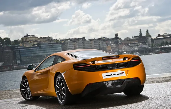 The sky, orange, clouds, the city, McLaren, shadow, promenade, MP4-12C