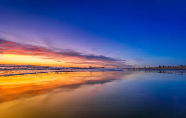 Beach, the sky, the ocean, dawn, coast, horizon