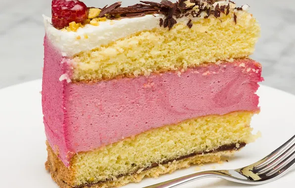 Picture cake, layers, cream, piece