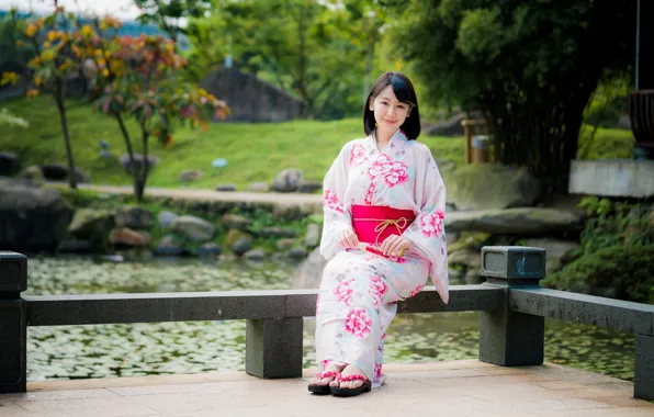 Girl, kimono, Asian, cutie