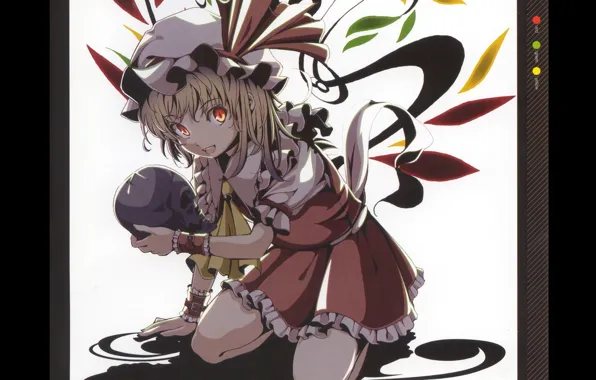 Skull, crystals, red eyes, cap, touhou, art, ruffles, Touhou Project