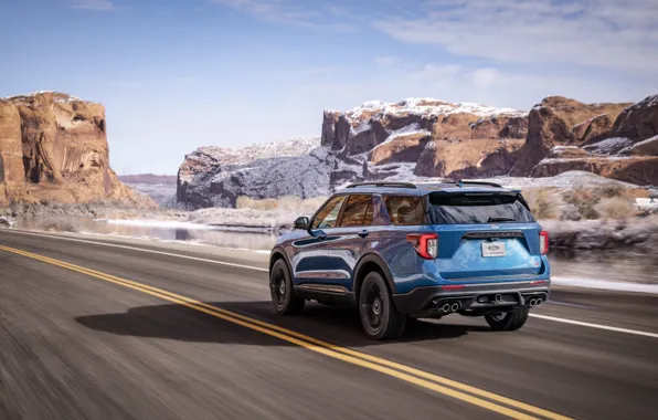 Road, the sky, clouds, mountains, Ford, road, sky, blue color