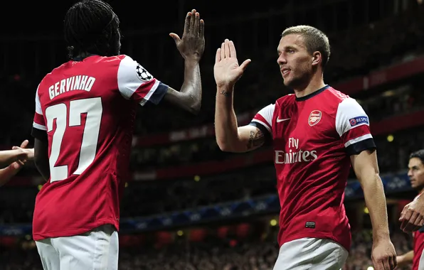 Players, football, Arsenal, Lukas Podolski, Lukas Podolski, UEFA Champions league, Gervinho, Gervinho
