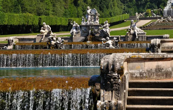 Park, Italy, cascade, fountains, Royal Palace, Caserta