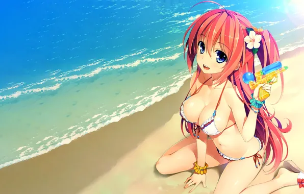 Picture Juukishi Cutie Bullet, beautiful, anime, sexy, redhead, swimsuit, attractive, beach