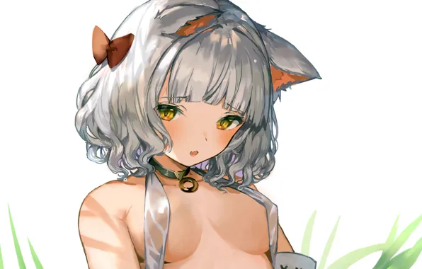 Girl, sexy, cleavage, blouse, boobs, animal ears, anime, beautiful