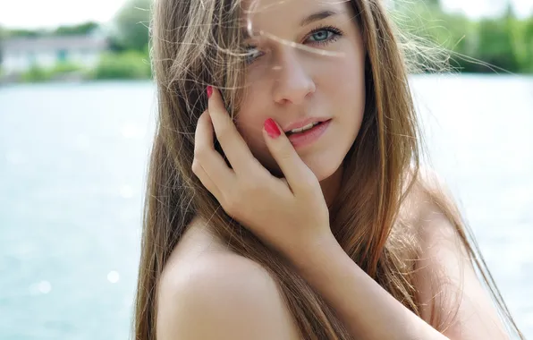 Picture summer, eyes, look, girl, face, mood, hair, hand