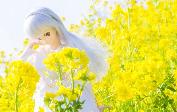 Flowers, nature, toy, doll, blonde