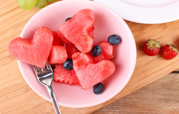 Berries, watermelon, hearts, slices, water melon