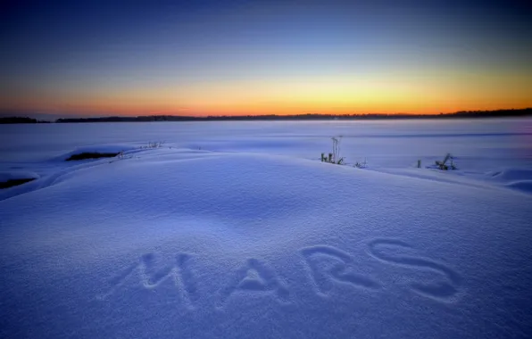 Winter, snow, landscape, night