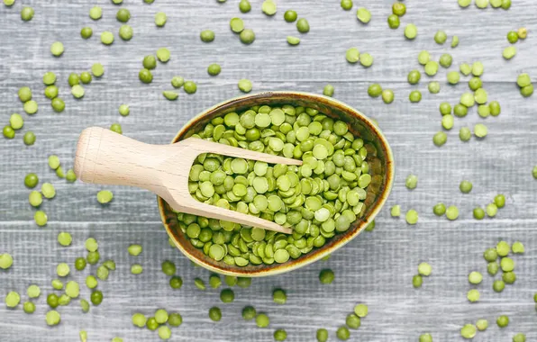 Table, peas, green peas, green peas, young green peas