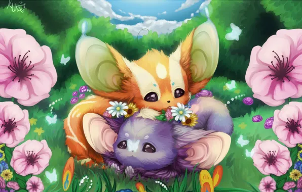 Summer, flowers, baby, art, clearing, cutie, children's, Kuro Usagi