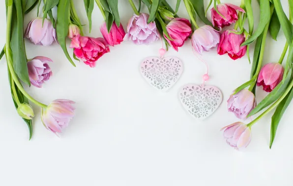 Heart, tulips, pink, heart, pink, flowers, romantic, tulips