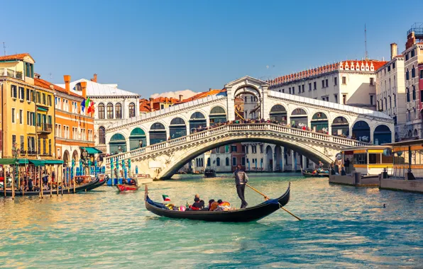 Bridge, building, Italy, Venice, channel, Italy, gondola, Venice