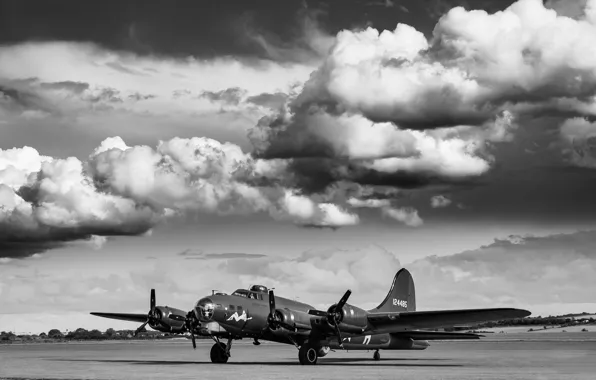 The sky, USAF, B-17, The Second World War, Boeing B-17 Flying Fortress, Flying Fortress, Monochrome, …