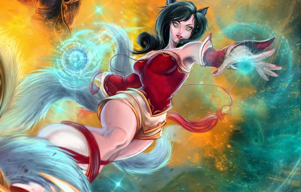 Girl, Fox, Fox, League of Legends, Ahri, Nine-Tailed Fox