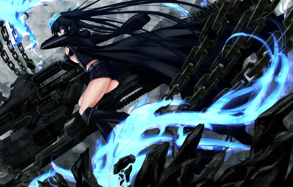 Picture girl, weapons, chain, black rock shooter, art, catch the worm, insane black rock shooter, swordsouls