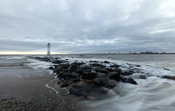 Sea, landscape, lighthouse, port