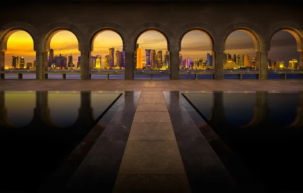 Picture the city, the evening, architecture, Qatar, Doha, the Museum of Islamic Art