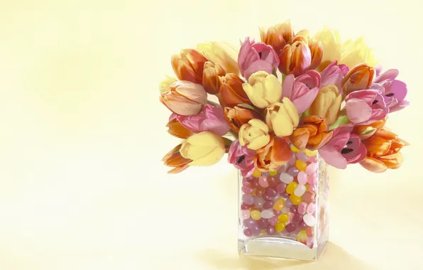 Picture flowers, tulips, vase