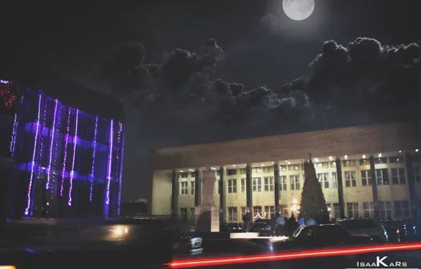 Night, The city, The moon, Cloud, City, Night, Cloud