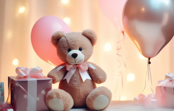 Balls, lights, balloons, holiday, gift, balls, toy, bear