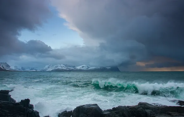 Sea, wave, coast, Norway, Norway, Lofoten, Vareid