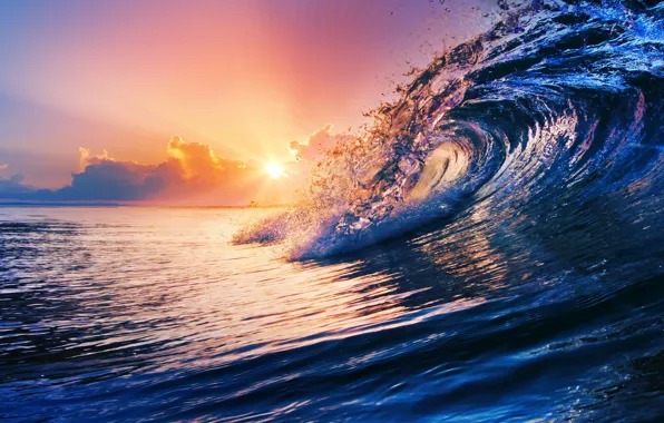 Sea, water, sunset, the ocean, wave, sky, sea, ocean