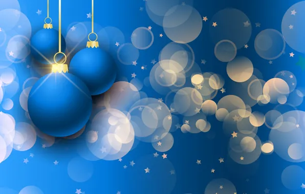 Picture stars, blue, background, holiday, balls, toy, new year, bokeh