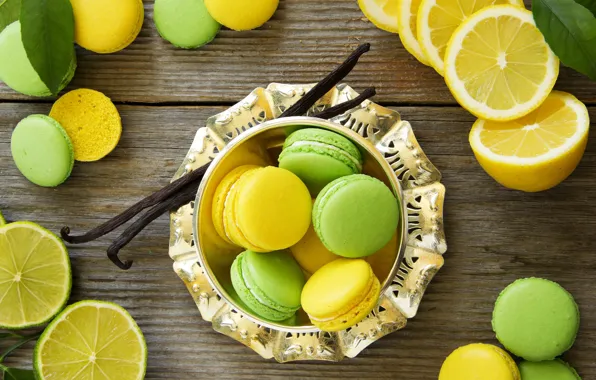 Picture leaves, lemon, lime, cakes, sweet, macaroon