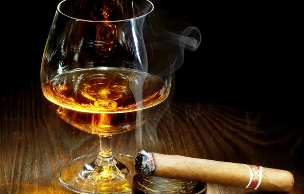 Table, smoke, glass, alcohol, cigar, twilight, ashtray