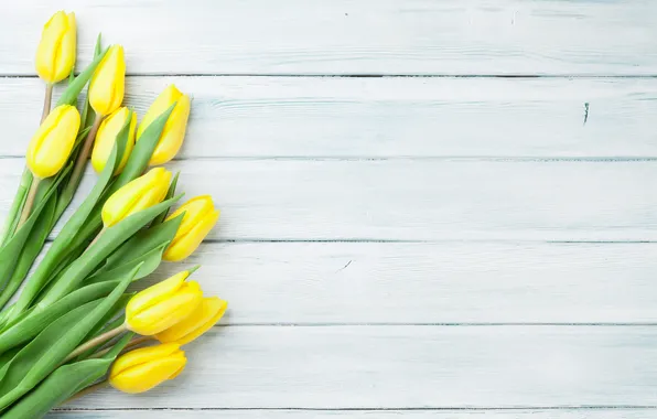 Flowers, bouquet, tulips, yellow, wood, flowers, tulips, spring