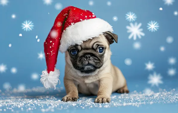Winter, look, snow, snowflakes, pose, legs, dog, Christmas