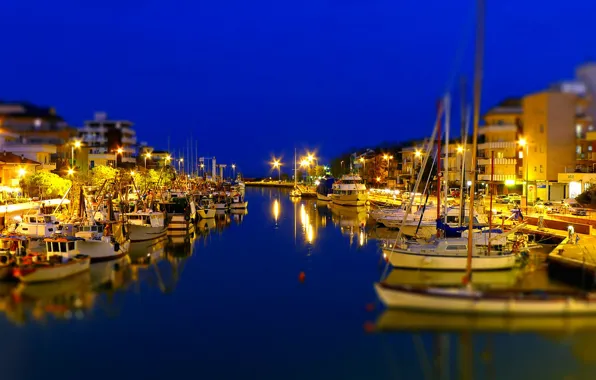 Picture night, the city, boats, lighting, channel, Portugal, Alexander Shandov