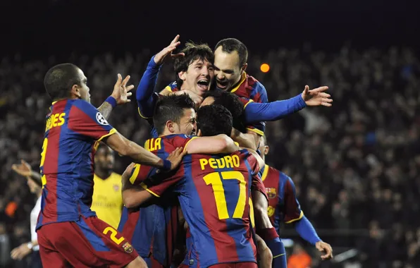 Football, Lionel Messi, Barcelona, David Villa, Joy, Andres Iniesta, Daniel Alves, Pedro Rodriguez