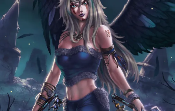 Picture look, girl, weapons, fiction, wings, angel