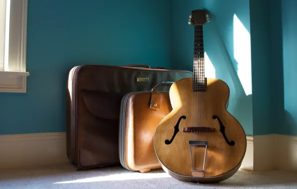 Music, guitar, suitcase
