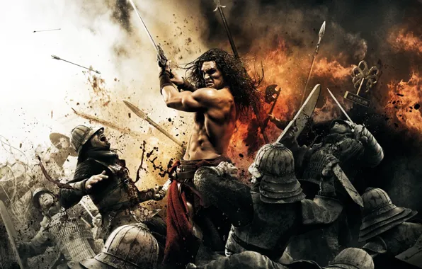 Picture battle, swords, warriors, hats, Conan