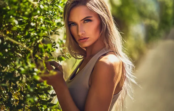 Greens, look, girl, the sun, portrait, makeup, Mike, hairstyle