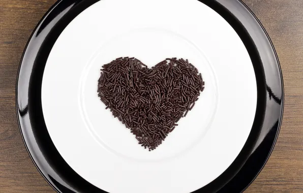 Love, heart, chocolate, plate, love, heart, chocolate
