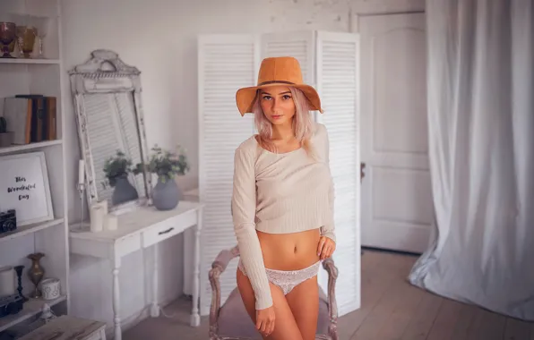 Room, panties, Girl, hat, figure, blonde, Michael Flight