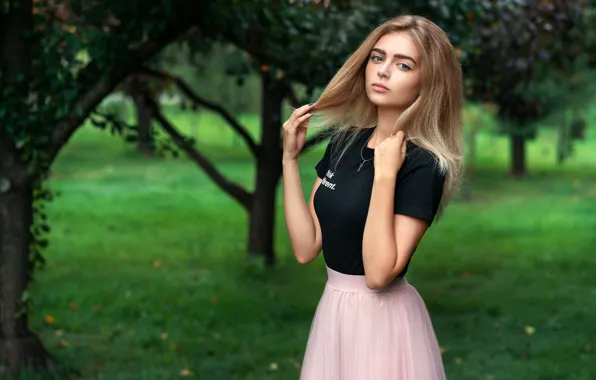 Grass, look, trees, model, skirt, portrait, makeup, Mike