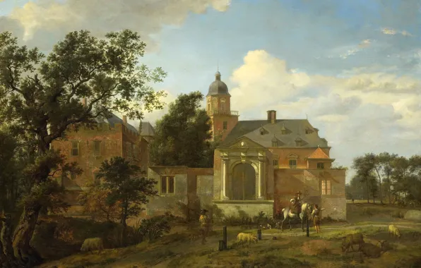 Landscape, picture, Jan van der Heyden, View of the Castle Nijenrode on the River Vecht
