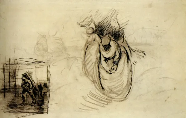 Vincent van Gogh, Studies for Figures, Carrying Bundles of Wood