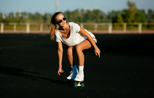 Picture girl, sexy, shorts, woman, young, model, sunglasses, long-haired