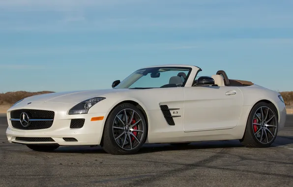 Picture car, Roadster, Mercedes-Benz, white, AMG, SLS, wallpapers