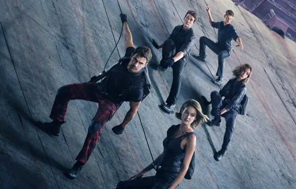Picture fiction, wall, rope, poster, Theo James, Theo James, Shailene Woodley, Divergent